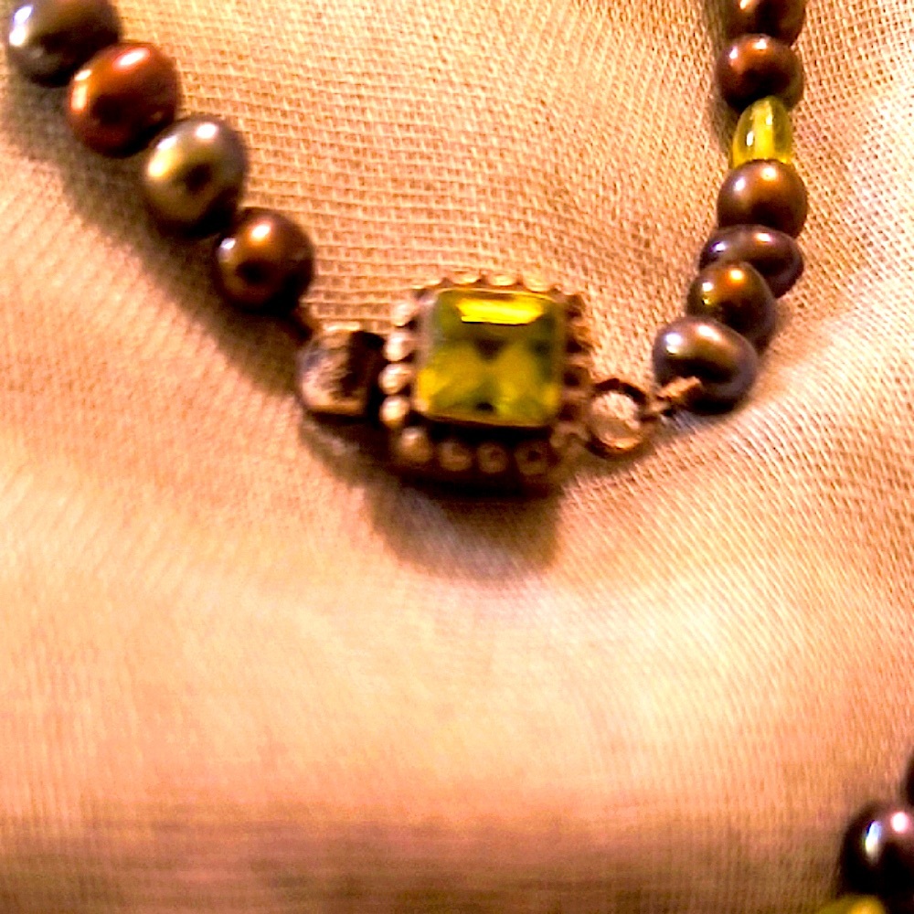 Handmade Green Bead & Gray Pearl Necklace & Bracelet Set - Picture 4 of 7